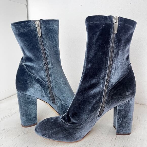 Sam Edelman Calexa Blue Velvet Heeled Sock Boots size 8.5 - Picture 8 of 12